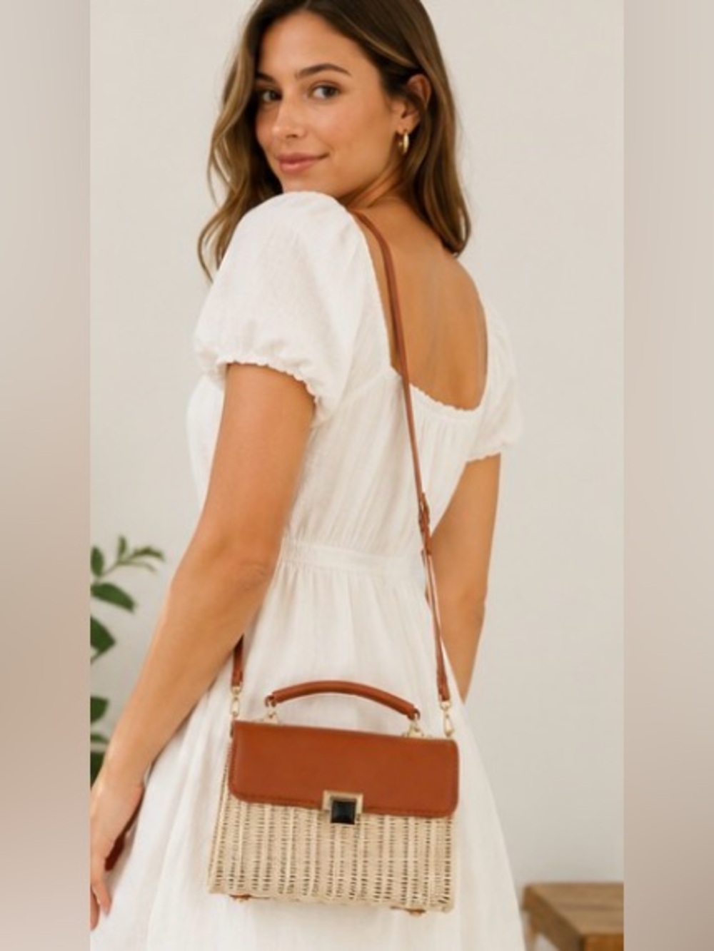 Tommy Bahama Natural Woven Rattan Leather Top Handle Satchel Crossbody Bag Tan - Picture 2 of 16